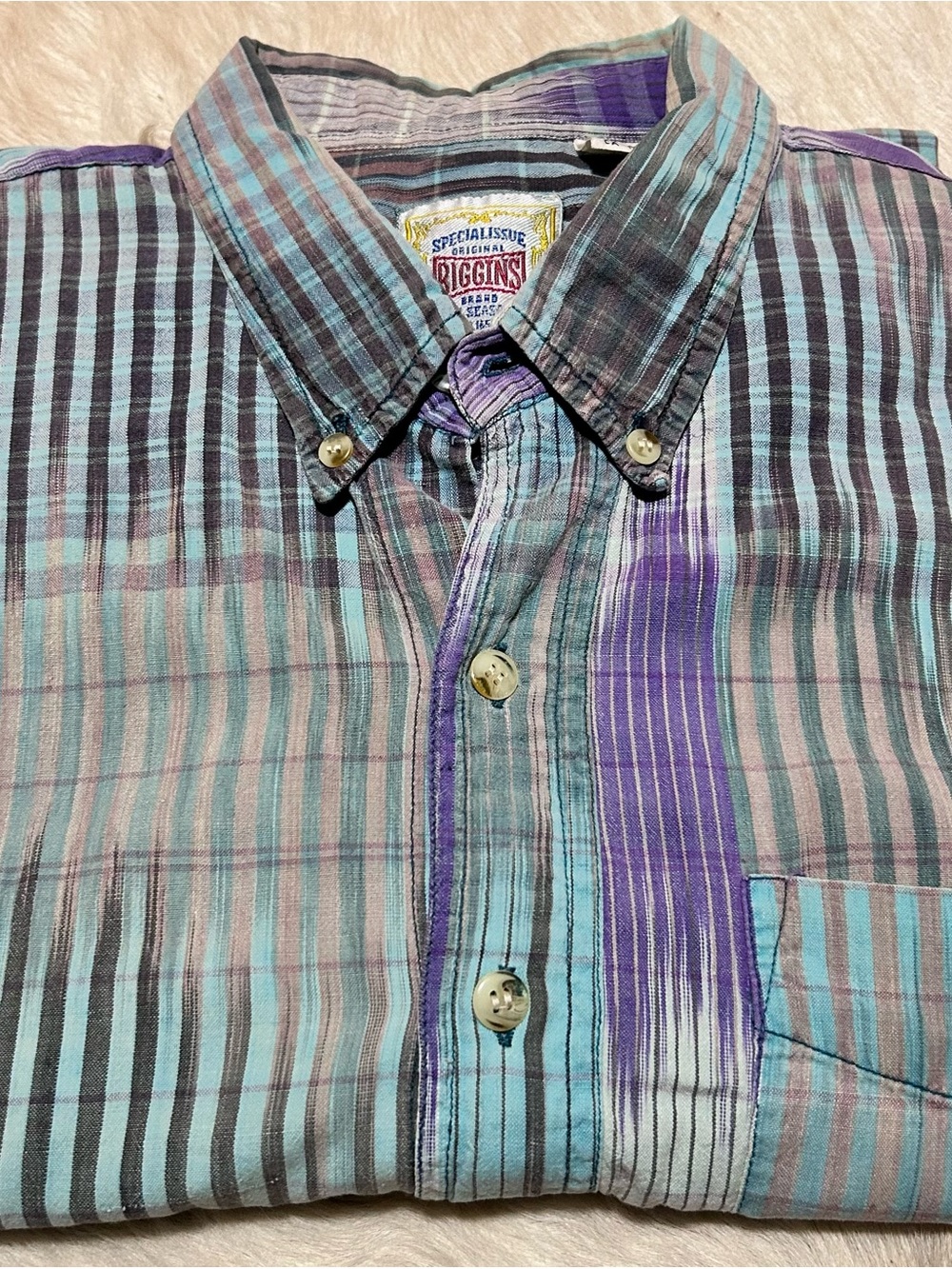 90’s vintage men’s Button-Down Shirt in Teal & Purple XL